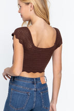 Short Sleeve V-neck Front Knot Detail Sweater Knit Crop Top | Mixtshop LLC