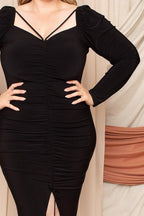 Deep Round Neck Shirring Detailed Back Plus Size Dress | Mixtshop LLC