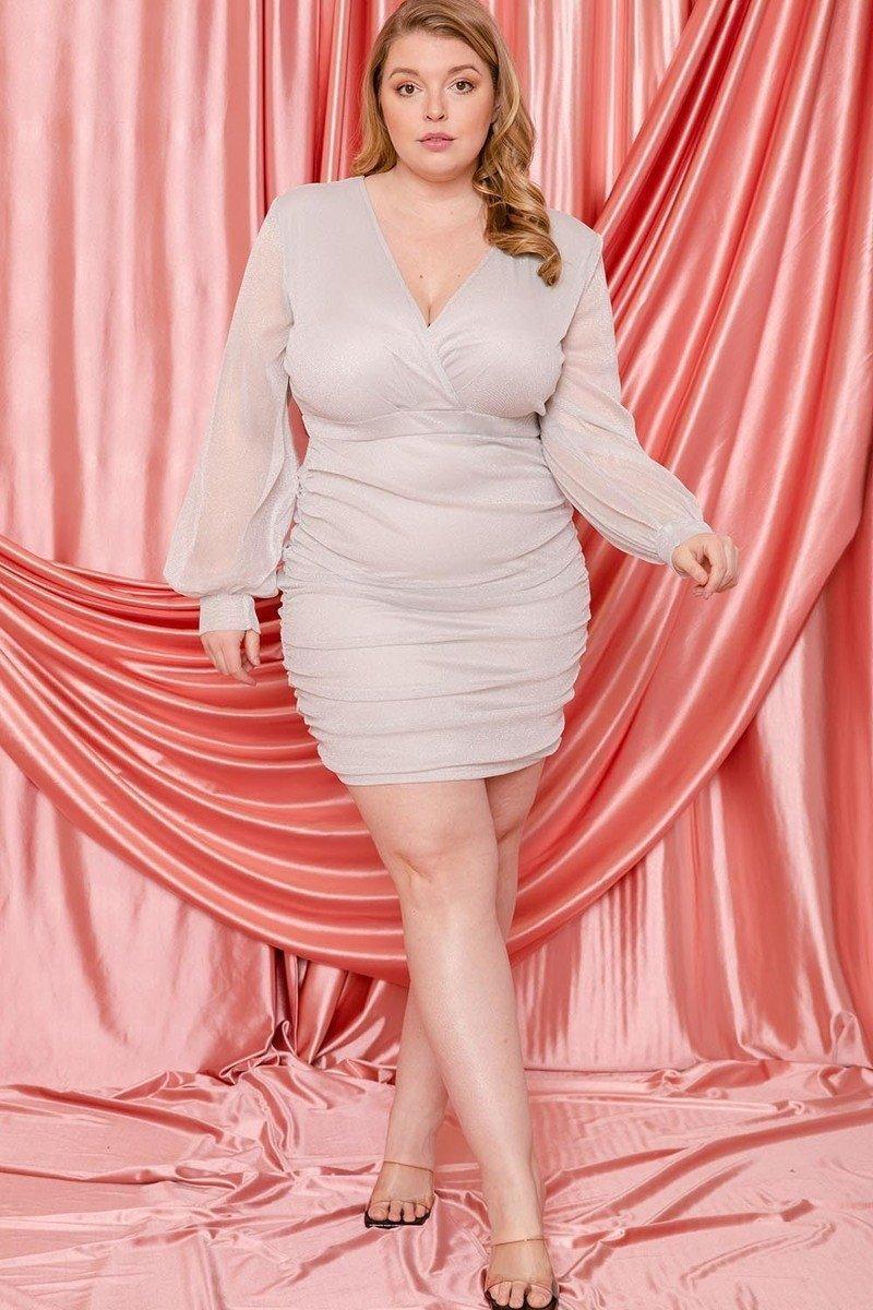 Glitter Mesh Shirring Side Plus Mini Dress | Mixtshop LLC