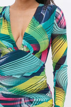 Long Sleeve Printed V-neck Dress | Mixtshop LLC
