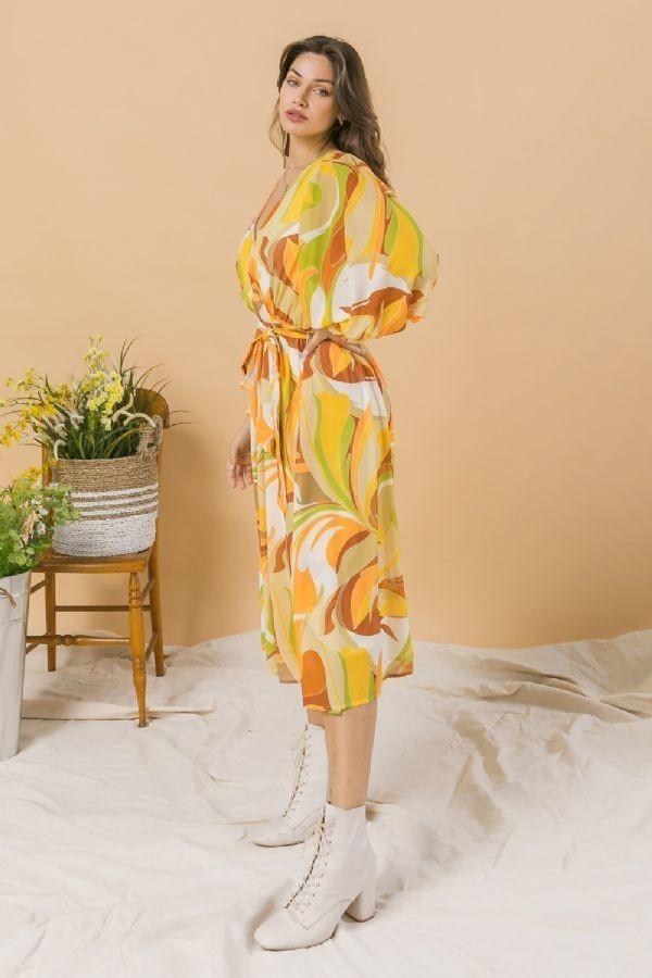 A Printed Woven Midi Dress | Mixtshop LLC