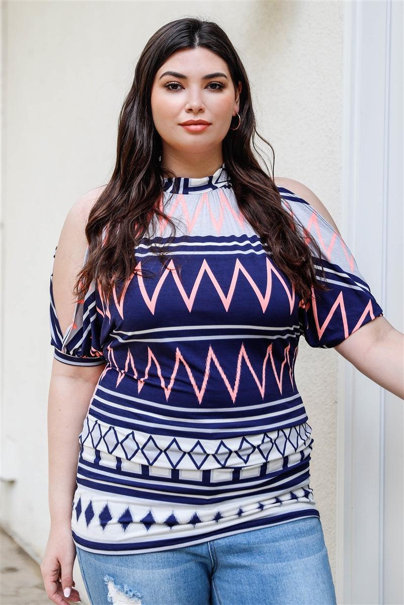 Plus Polka Dot Cold Shoulder Short Sleeve Back Self-tie Top | Mixtshop LLC Main image