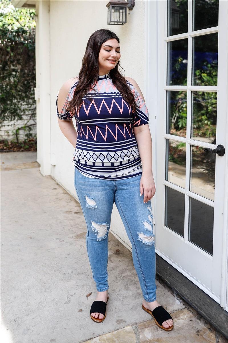 Plus Polka Dot Cold Shoulder Short Sleeve Back Self-tie Top Secondary image