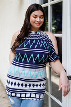 Plus Polka Dot Cold Shoulder Short Sleeve Back Self-tie Top | Mixtshop LLC