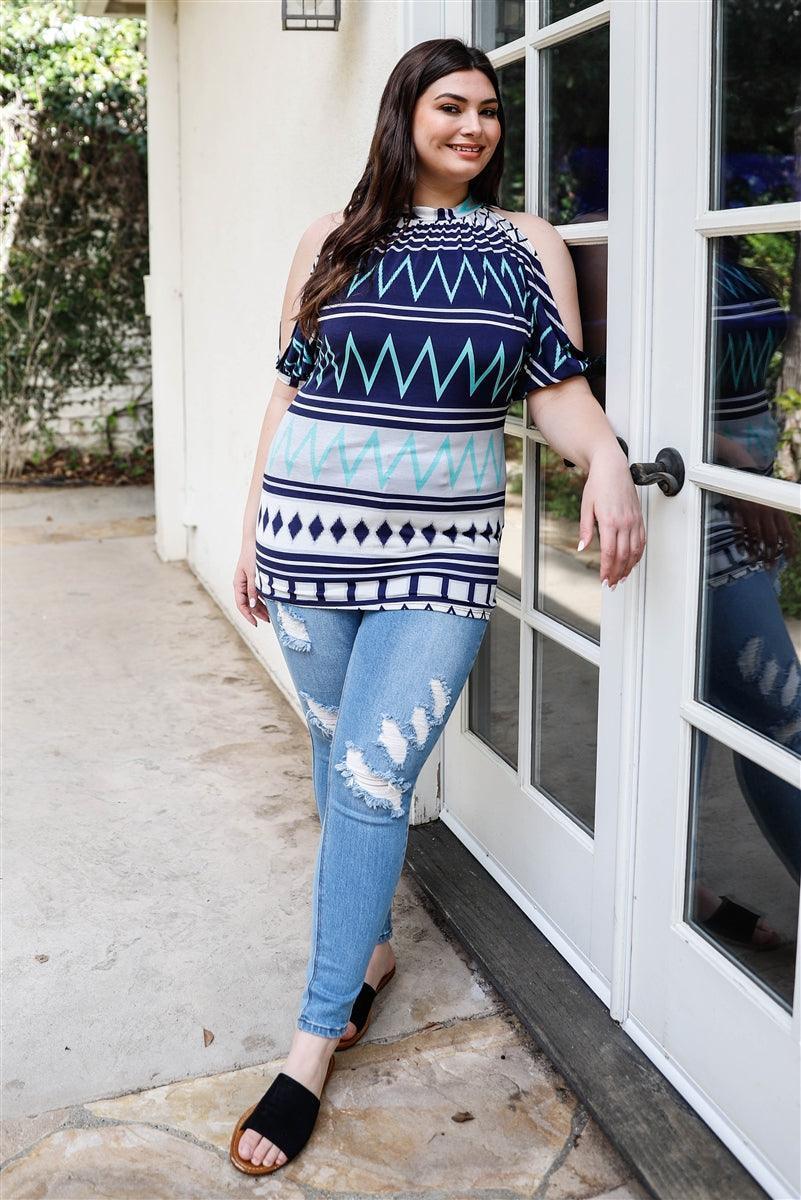 Plus Polka Dot Cold Shoulder Short Sleeve Back Self-tie Top Secondary image