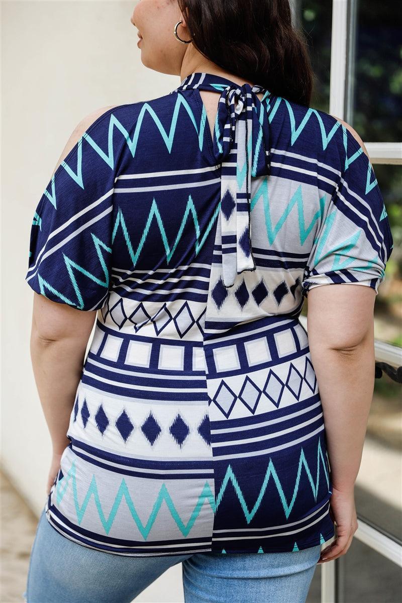 Plus Polka Dot Cold Shoulder Short Sleeve Back Self-tie Top | Mixtshop LLC