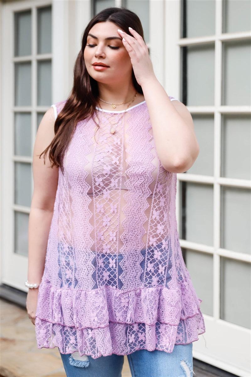 Plus Lace Sheer Ruffle Hem Sleeveless Maxi Top | Mixtshop LLC