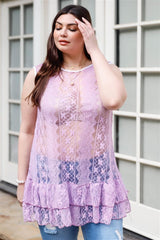 Plus Lace Sheer Ruffle Hem Sleeveless Maxi Top | Mixtshop LLC