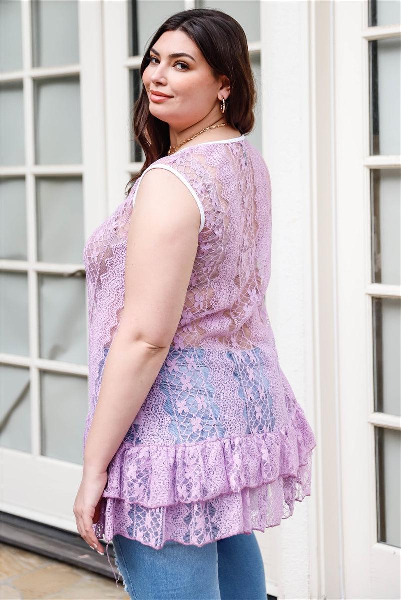 Plus Lace Sheer Ruffle Hem Sleeveless Maxi Top | Mixtshop LLC