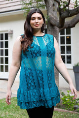 Plus Lace Sheer Ruffle Hem Sleeveless Maxi Top | Mixtshop LLC
