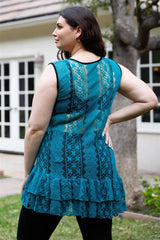 Plus Lace Sheer Ruffle Hem Sleeveless Maxi Top | Mixtshop LLC