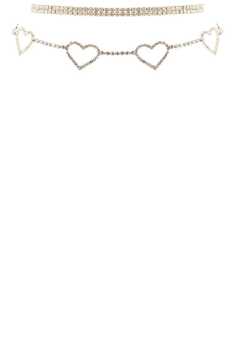 Rhinestone 5 Heart Choker Necklace | Mixtshop LLC Main image
