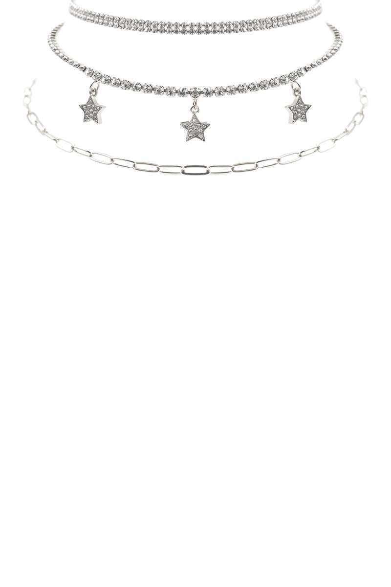Rhinestone Star Charm 3 Layered Necklace | Mixtshop LLC Main image