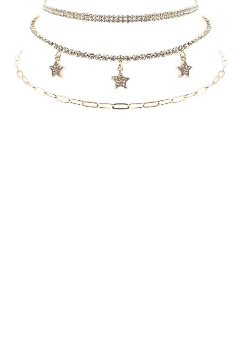 Rhinestone Star Charm 3 Layered Necklace | Mixtshop LLC
