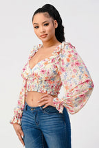 Chic Floral Sweetheart Smocked Body Blouse Top | Mixtshop LLC