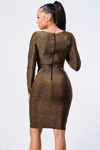 Luxe Waist Gold Chain Cut-out Detail Square Neck Glitter Bodycon Dress | Mixtshop LLC
