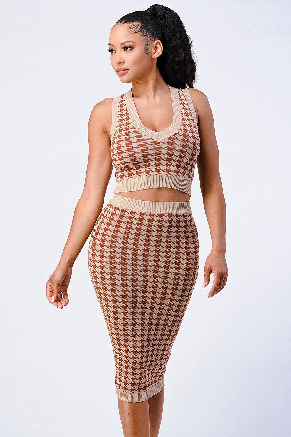 Luxe Gingham Rib Knit Top And Skirt Sets | Mixtshop LLC Main image