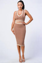 Luxe Gingham Rib Knit Top And Skirt Sets | Mixtshop LLC