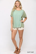 Ribbed And Solid Mixed Raw Edge Top | Mixtshop LLC