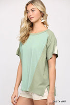 Ribbed And Solid Mixed Raw Edge Top | Mixtshop LLC