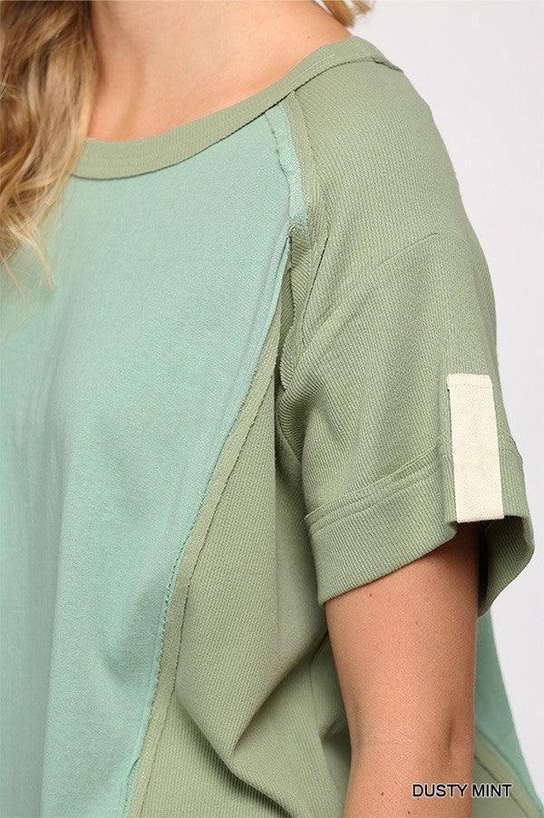 Ribbed And Solid Mixed Raw Edge Top | Mixtshop LLC