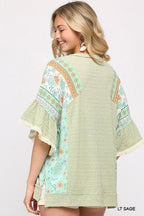 Texture Knit And Print Mixed Hi Low Hem Top | Mixtshop LLC