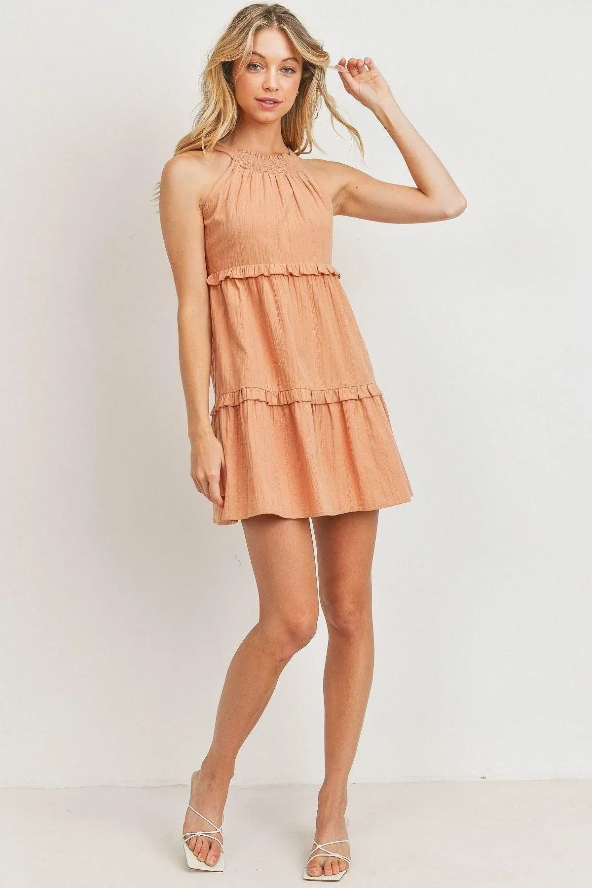 Textured Woven Fabric With Tiered Sl Dress | Mixtshop LLC