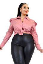 Plus Solid Poplin Puff Sleeve Shirt | Mixtshop LLC