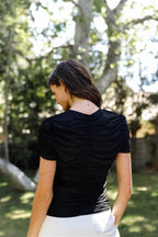Mesh Ruched Cut-out Detail Short Sleeve Top | Mixtshop LLC