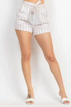 Tie-front Striped Crop Top & Belted Shorts Set | Mixtshop LLC