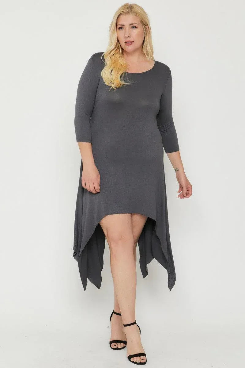 Asymmetrical Raw Edge Hem Solid Dress | Mixtshop LLC Main image