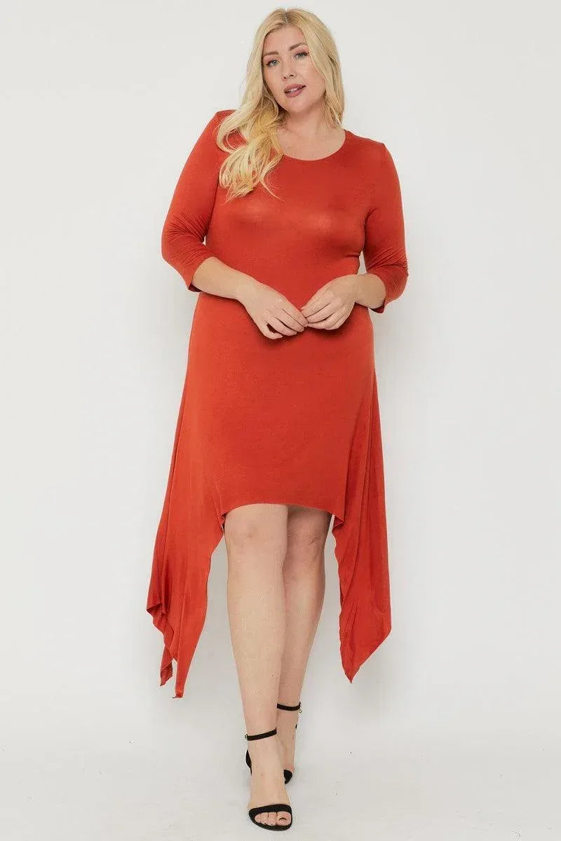 Asymmetrical Raw Edge Hem Solid Dress | Mixtshop LLC Main image