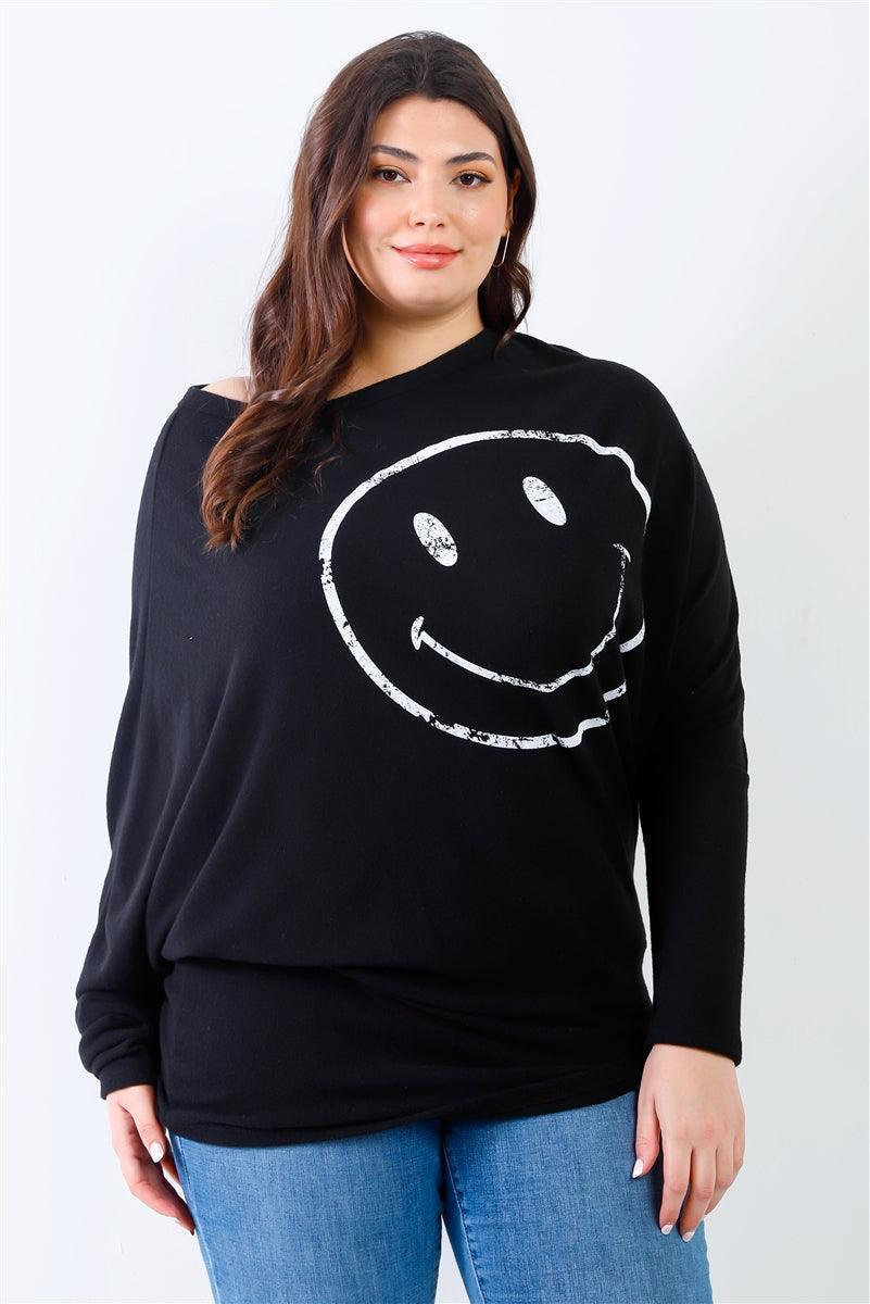 Plus Smile Front Print Flannel Dolman Sleeve Top | Mixtshop LLC Main image