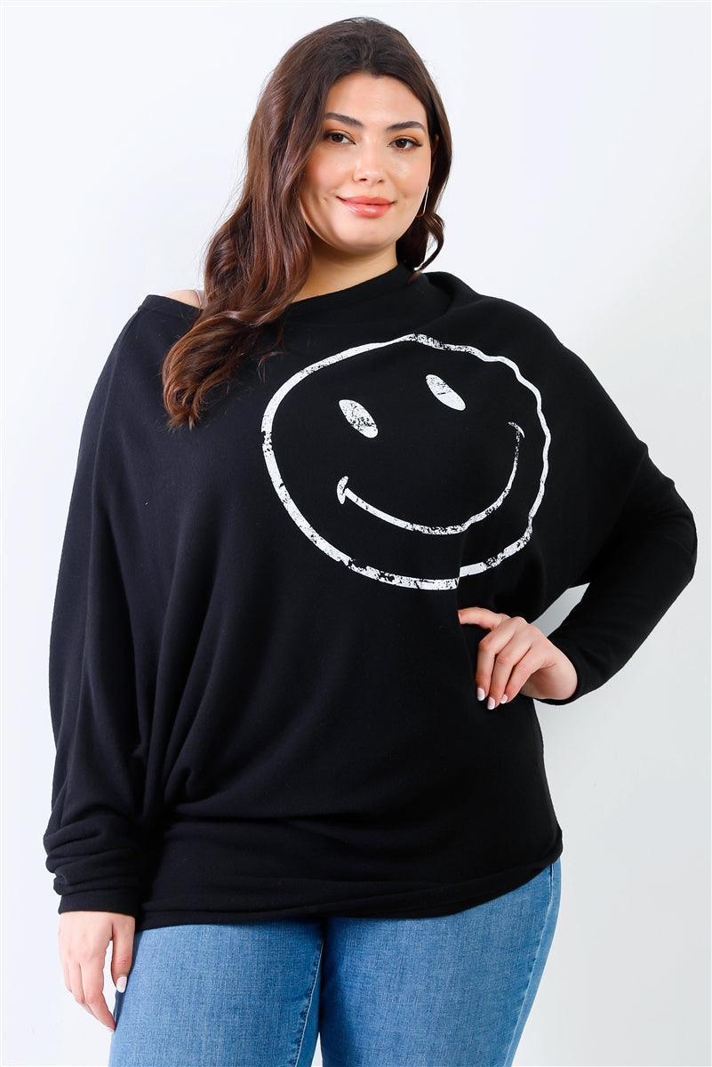 Plus Smile Front Print Flannel Dolman Sleeve Top Secondary image