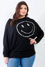 Plus Smile Front Print Flannel Dolman Sleeve Top | Mixtshop LLC