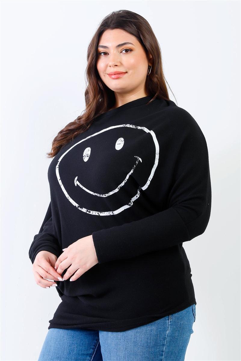 Plus Smile Front Print Flannel Dolman Sleeve Top | Mixtshop LLC