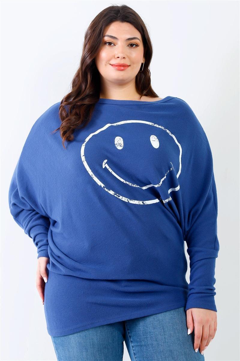 Plus Smile Front Print Flannel Dolman Sleeve Top | Mixtshop LLC Main image