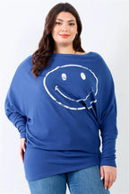 Plus Smile Front Print Flannel Dolman Sleeve Top | Mixtshop LLC