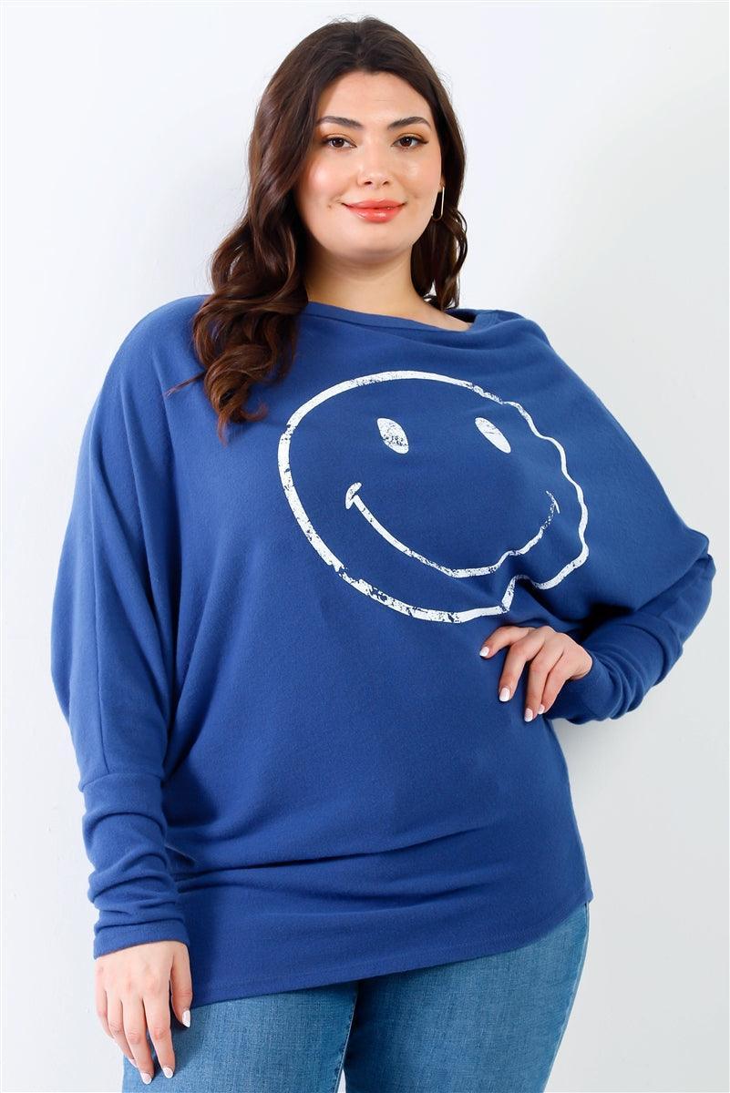 Plus Smile Front Print Flannel Dolman Sleeve Top Secondary image