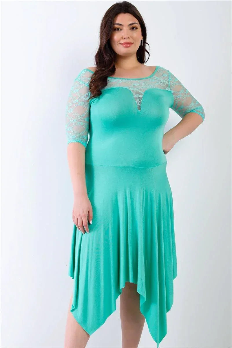 Plus Mint Lace Details Handkerchief Hem Midi Dress | Mixtshop LLC Main image