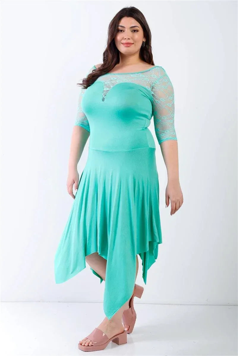 Plus Mint Lace Details Handkerchief Hem Midi Dress Secondary image