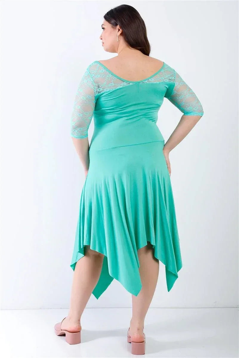 Plus Mint Lace Details Handkerchief Hem Midi Dress | Mixtshop LLC