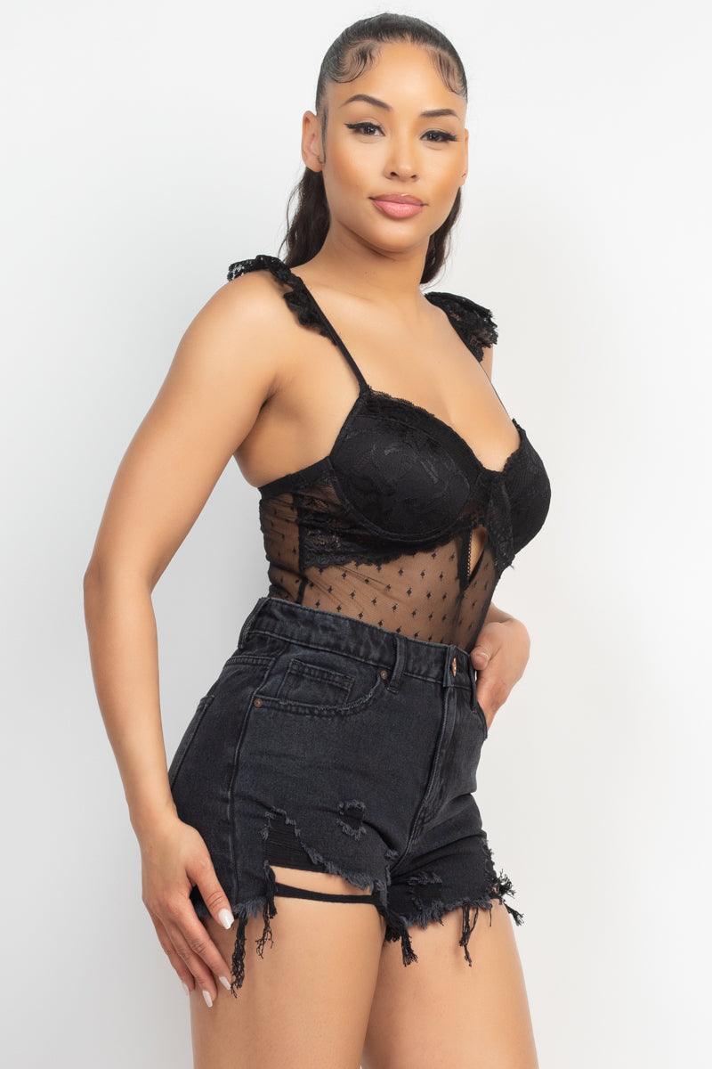Sweetheart Cut-out Cami Ruffled Bodysuit | Mixtshop LLC