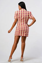 Wide Collared Double Breasted Plaid Blazer Mini Dress | Mixtshop LLC