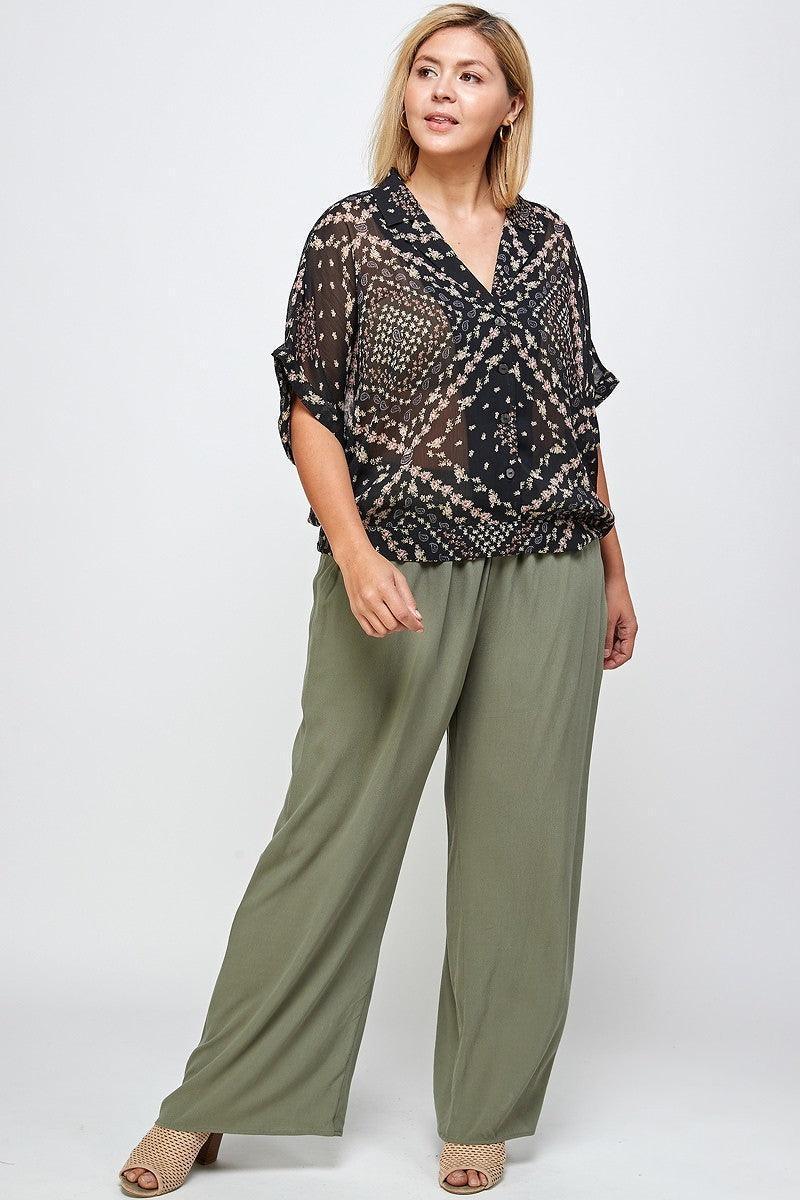 Solid Full Length Wide Leg Palazzo Pants | Mixtshop LLC Main image