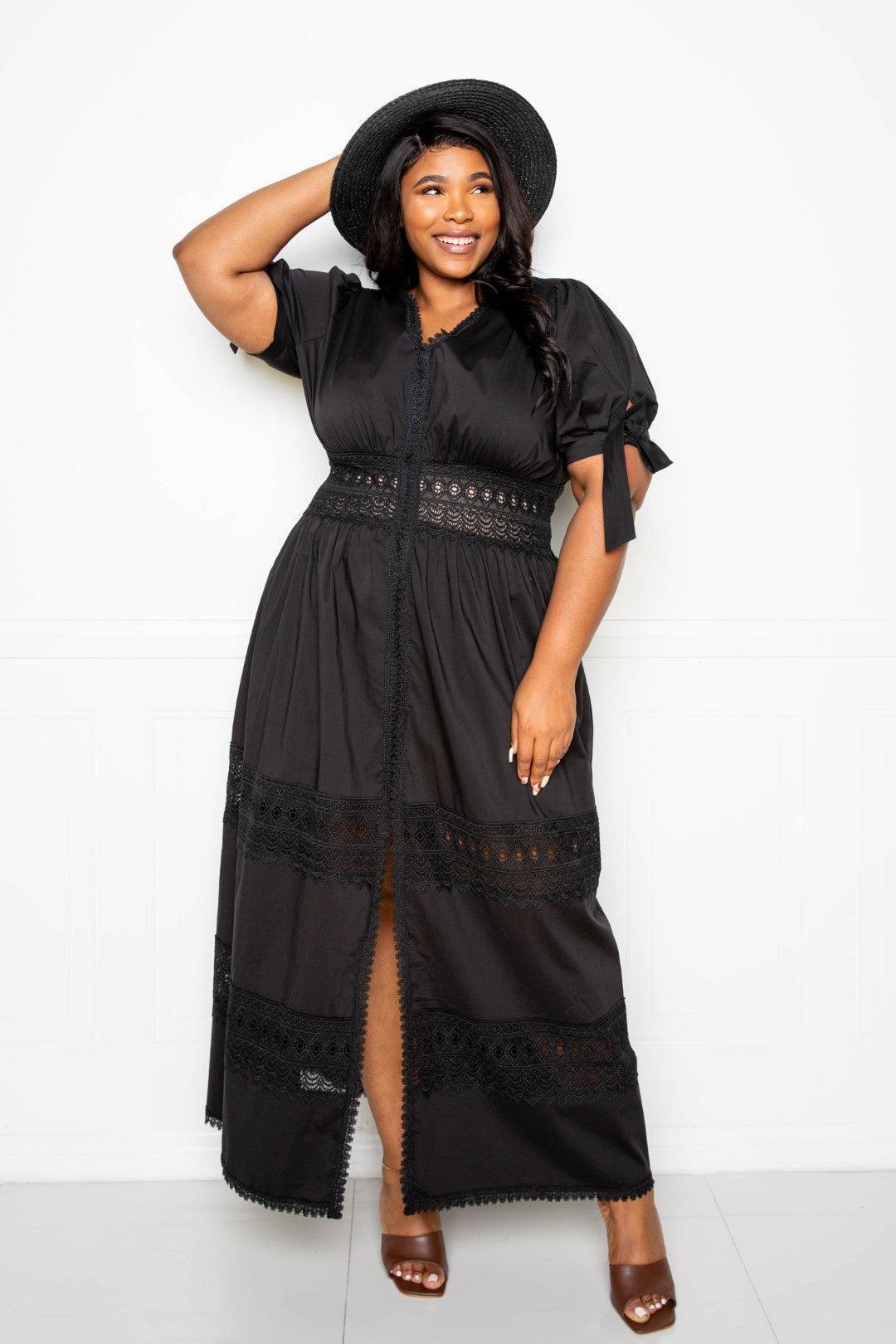 Puff Sleeve Maxi Dress With Lace Insert | Mixtshop LLC Main image