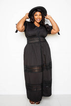 Puff Sleeve Maxi Dress With Lace Insert | Mixtshop LLC