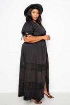 Puff Sleeve Maxi Dress With Lace Insert | Mixtshop LLC