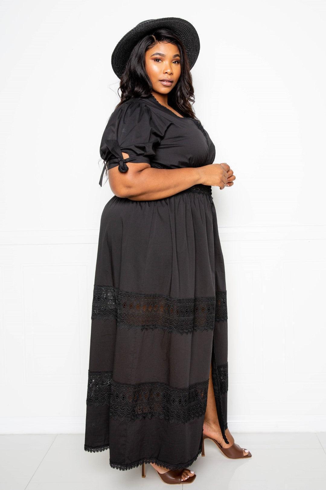 Puff Sleeve Maxi Dress With Lace Insert | Mixtshop LLC