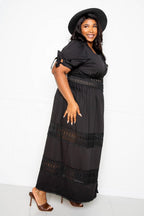 Puff Sleeve Maxi Dress With Lace Insert | Mixtshop LLC